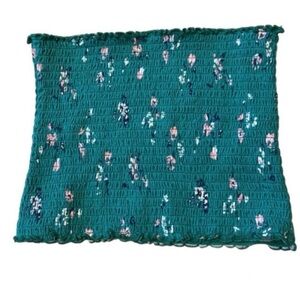 Hollister Green Smocked Floral Ruffle Crop Tube Top size Small